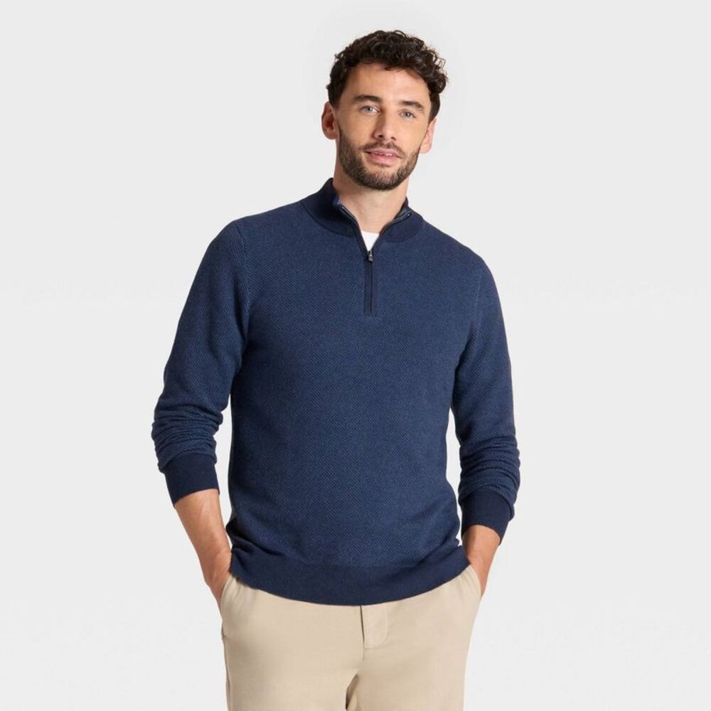 Men's 1/4 Zip Sweater - Goodfellow & Co Navy Blue L